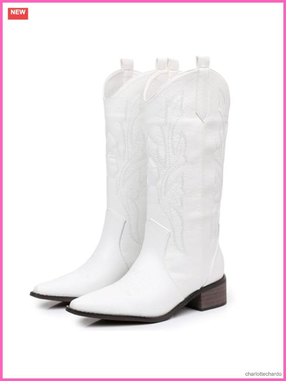Women's Embroidery Chunky Block Heel Mid-Calf Cowboy Boots with Side Zipper -